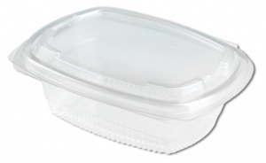 Ceci est un contenant rectangulaire transparent en APET avec un couvercle à charnière, doté d’un profil profond pour un rangement alimentaire polyvalent. La surface lisse et brillante garantit une transparence optimale, permettant une présentation claire du contenu. Le contenant possède des parois doucement courbées et une base nervurée, offrant une solidité structurelle et évitant le glissement des articles. Le couvercle attaché est muni d’une fermeture à pression sécurisée, assurant une étanchéité fiable pour préserver la fraîcheur et éviter les fuites. Son design épuré et moderne est idéal pour les applications alimentaires à emporter, alliant durabilité et présentation professionnelle.